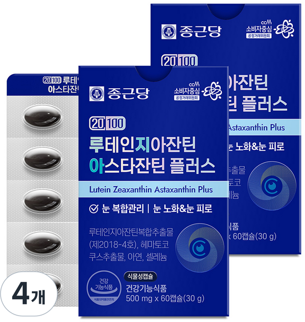 종근당 20100 루테인지아잔틴 아스타잔틴 플러스 영양제, 60정, 4개