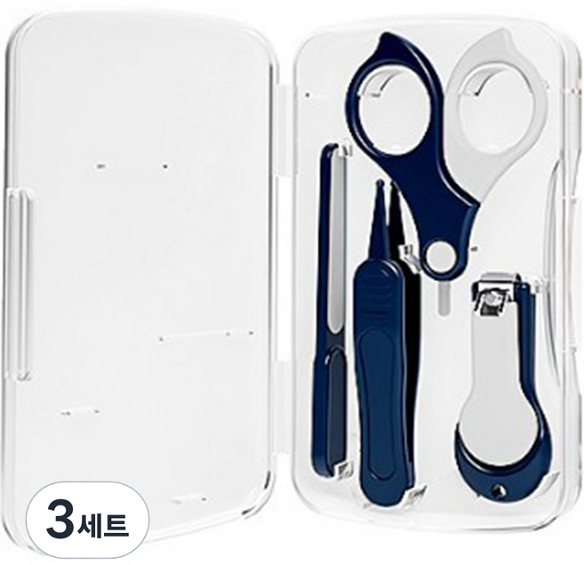 블루마켓 유아용 투명케이스 손톱관리 세트, 블루, 3세트