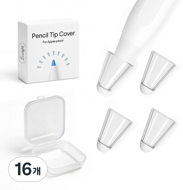 리브에잇 애플펜슬 무소음 페브릭 팁커버, 투명, 16개