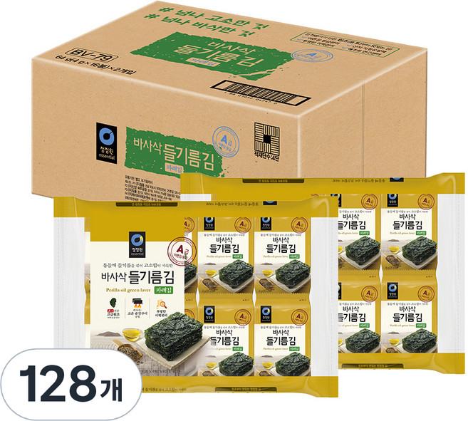 청정원 들기름 바사삭 파래김, 4g, 128개