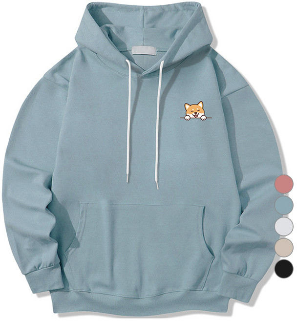 일루소 남녀공용 로고 시바견 소프트 특양면 후드티