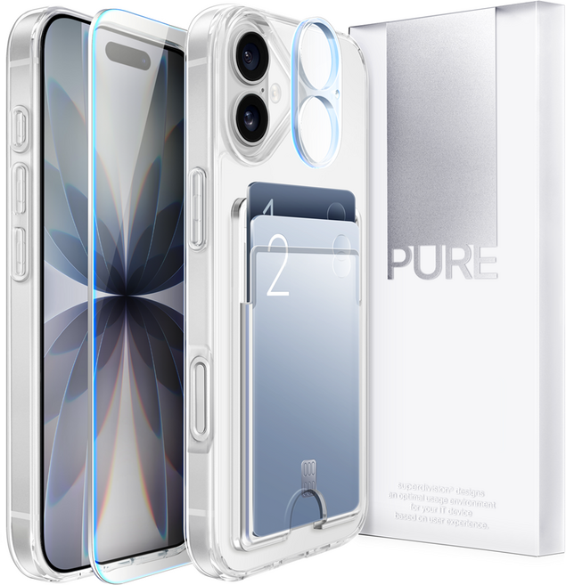 슈퍼디비전 퓨어 카드 휴대폰 케이스 + 전면 풀커버 강화유리 + 카메라 강화유리 세트