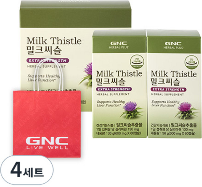 GNCHERBALPLUS 밀크씨슬 36g + 쇼핑백, 120정, 4세트