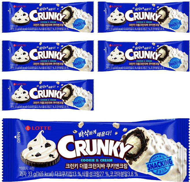 롯데웰푸드 더블크런치바 쿠키앤크림, 33g, 6개