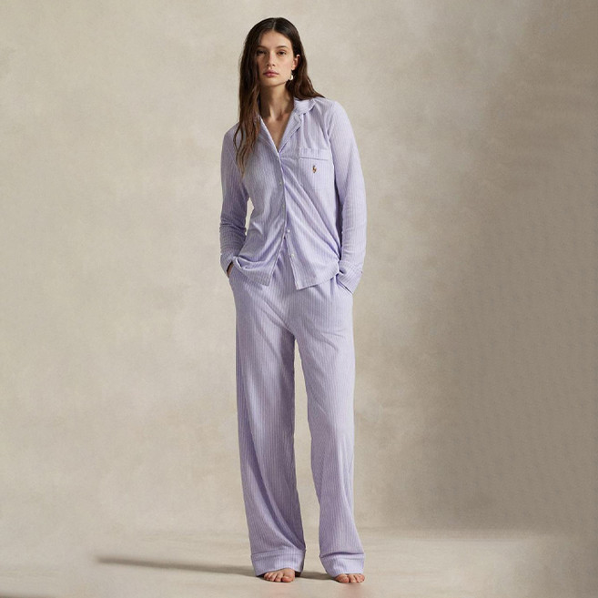 폴로랄프로렌 여성용 옥스포드 스트라이프 파자마 상하의 세트