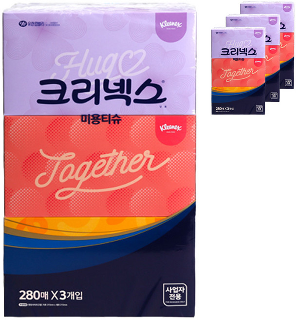 크리넥스 미용티슈 콤비 2겹 3입, 280매, 12개