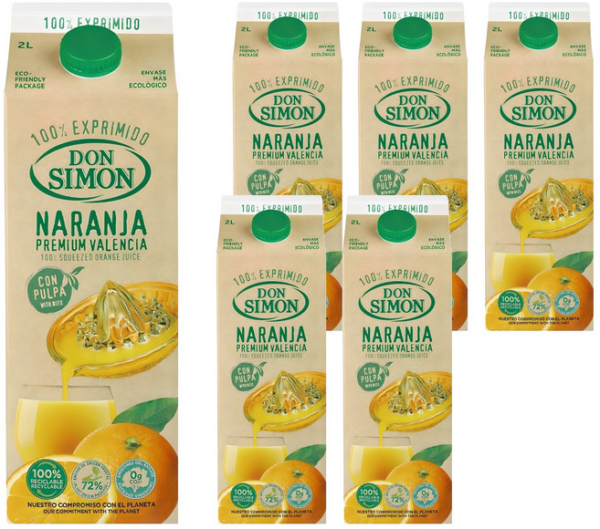 돈시몬 착즙 오렌지 주스, 2L, 6개