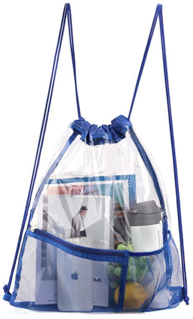 다온셀렉트 클리어 짐색 PVC 수납 워터밤 투명 방수 스트링 가방, 블루