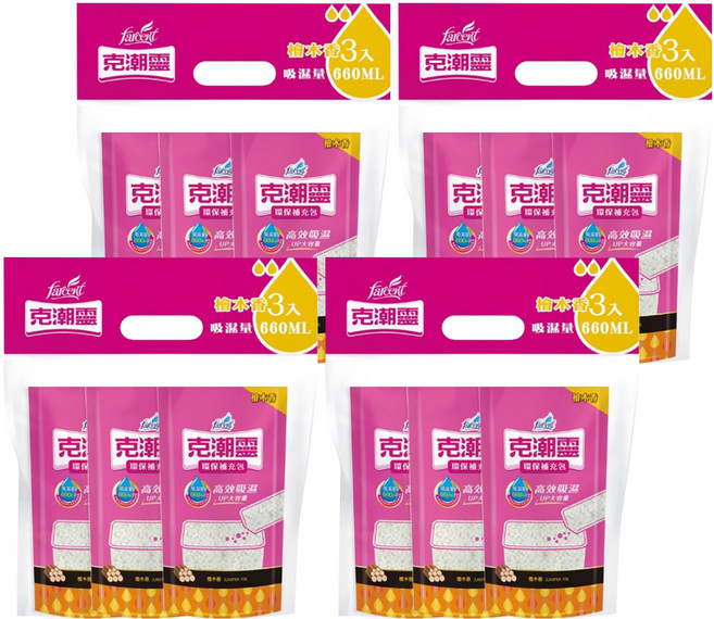 farcent 花仙子 克潮靈 除濕桶補充包 檜木香 3包, 4袋, 350ml