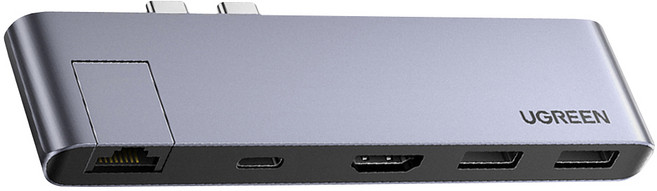 UGREEN 綠聯 MacBook集線器 USB3.0x2 + USB-C + PD + 4K HDMI + 8K Thunderbolt3 RJ45 Gigabit PRO, 銀灰色, 1個