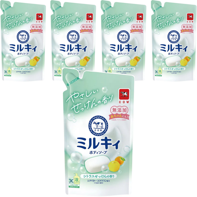 Milky Bodysoap 牛乳精華沐浴乳 補充包 柚子果香, 360ml, 5包