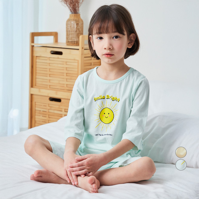 롤리트리 아동용 쟈가드 7부 솔리드 포인트 실내복 상하의 세트