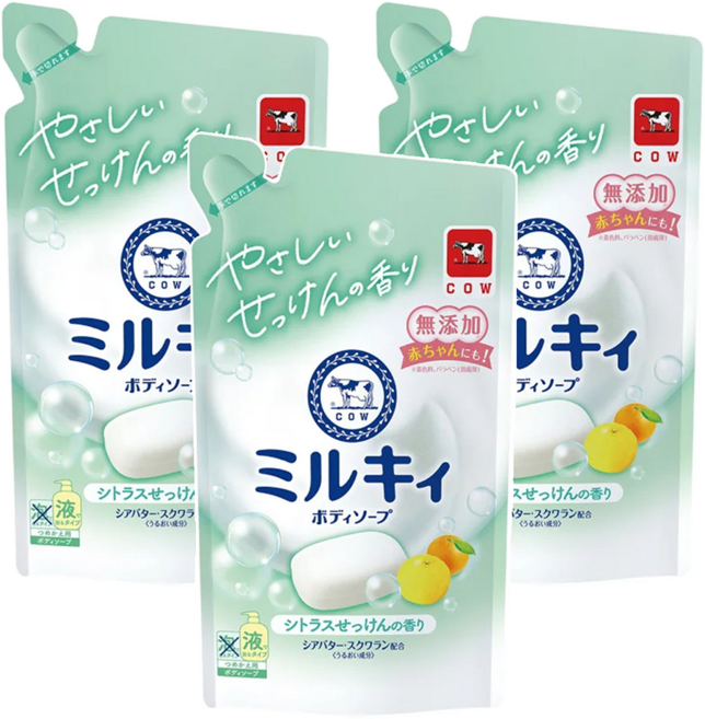 Milky Bodysoap 牛乳精華沐浴乳 補充包 柚子果香, 360ml, 3包