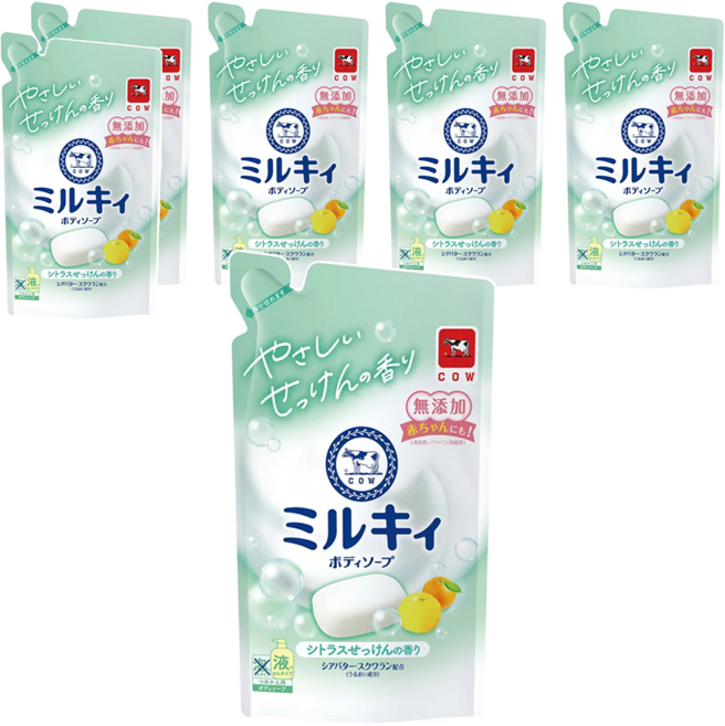 Milky Bodysoap 牛乳精華沐浴乳 補充包 柚子果香, 360ml, 6包