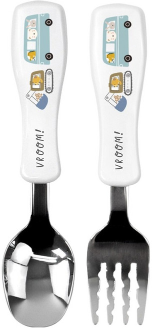 키친유 키즈부릉 꼬마스텐 스푼포크 세트, 화이트, 스푼 + 포크, 1세트
