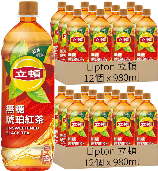 Lipton 立頓 無糖琥珀紅茶, 24個, 980ml