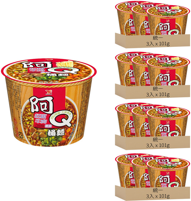 統一 阿Q桶麵 紅椒牛肉風味 101g, 12入