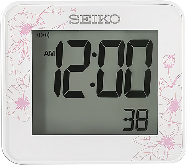 SEIKO 精工 清新花草 防貪睡鬧鐘 方形鬧鐘 可計時電子鐘 漸進式鬧鈴 QHL097W, 白色