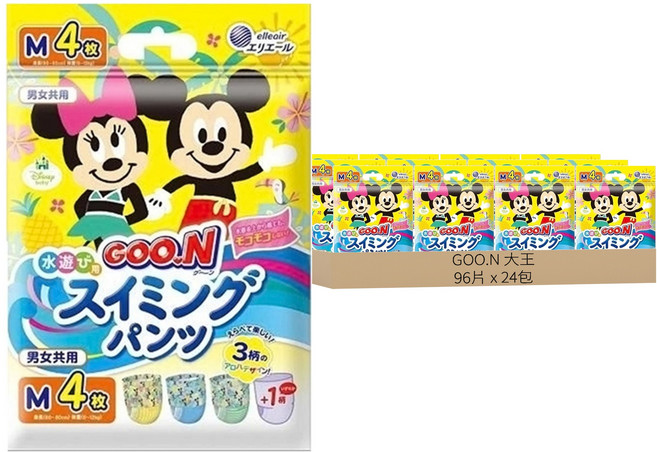 GOO.N 大王 日本境內版 米奇米妮款 戲水褲/尿布, M, 96片