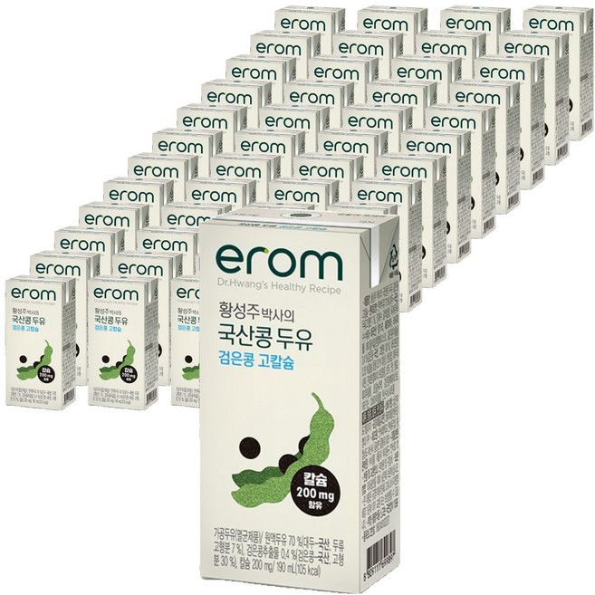 이롬 황성주 검은콩 고칼슘 두유, 190ml, 48개
