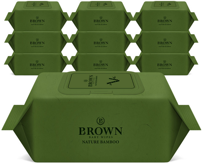 브라운 네이처 밤부 아기물티슈 캡형, 73g, 70매, 10개