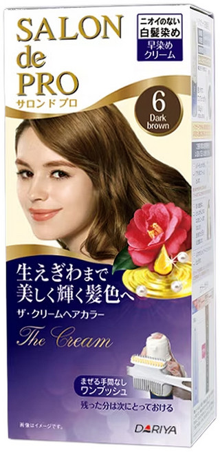 DARIYA 塔莉雅 SALON de PRO 沙龍級白髮專用快速染髮霜, 6 黑褐棕, 1盒