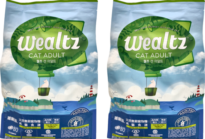 Wealtz 維爾滋 天然無穀寵物糧 成貓食譜, 2.1kg, 2袋, 新鮮去骨雞肉, 雞肉粉, 水解雞肉, 水解魚肉, 鮭魚粉, 豌豆, 扁豆, 甘藷, 雞脂, 魚油