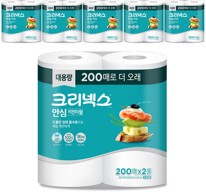크리넥스 안심 키친타월, 200매, 12개