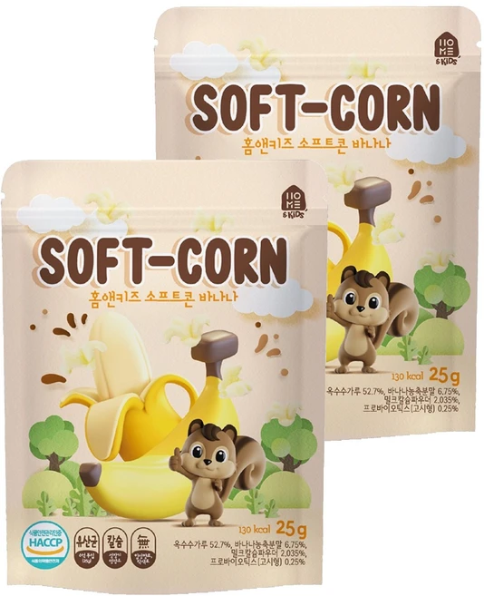 홈앤키즈 소프트콘 과자, 2개, 바나나, 25g - 쿠팡