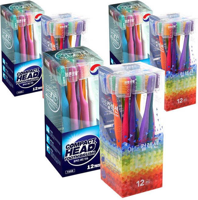 BAREUNSEANGHWAL 콤팩트헤드 초극세모 칫솔 12p + 아트컬렉션 초극세모 칫솔 12p, 3세트