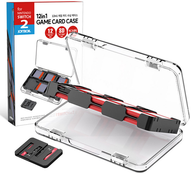 조이트론 닌텐도 스위치2 마그네틱 12in1 게임 카드 수납 케이스 세트, 1세트, 투명 + 블랙, SW2-CARRY06