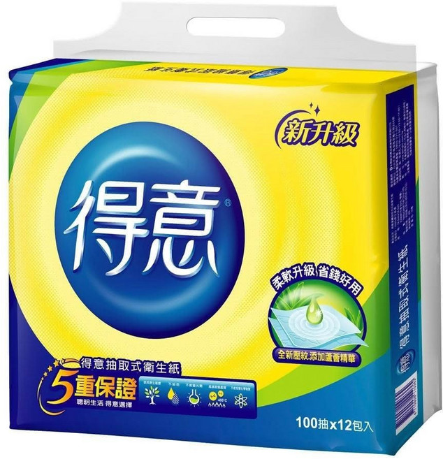 得意 連續抽取式花紋衛生紙 100張, 12包, 7袋