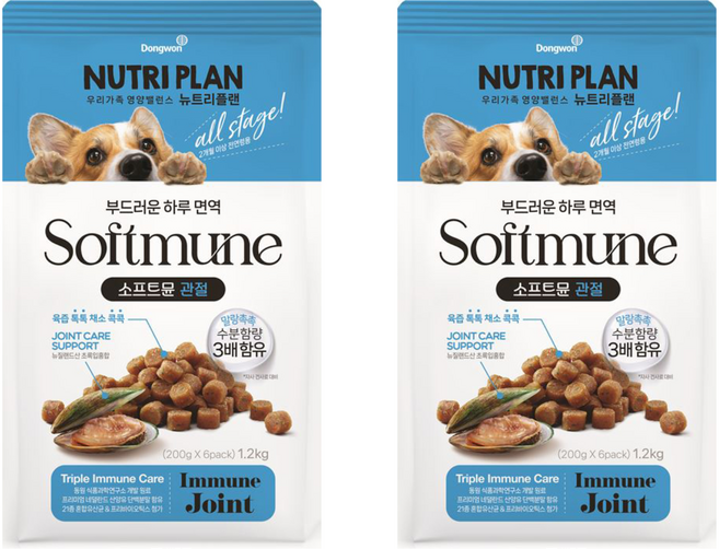 동원뉴트리플랜 강아지 소프트뮨 기능성 사료, 뼈/관절강화, 1.2kg, 2개