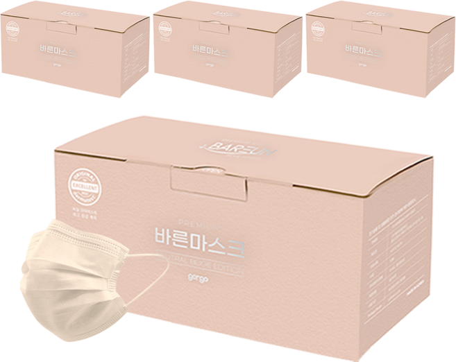 고르고 바른 마스크 성인용 대형, 50매입, 4개, 뉴트럴베이지