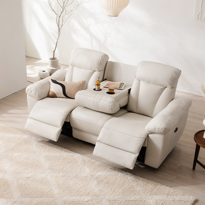 삼익가구 크루즈 USB 3인용 전동 리클라이너 양방향 가죽소파, 아이보리