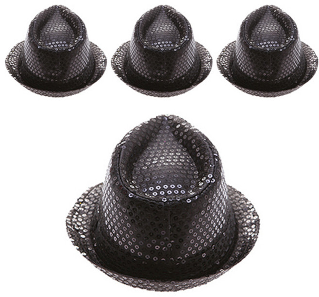 派對工具 亮片紳士帽, 黑色, 4個