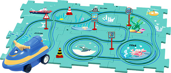 拼圖軌道車 基礎拼圖 益智拼接 滑行小車 親子互動, 4片, 1組