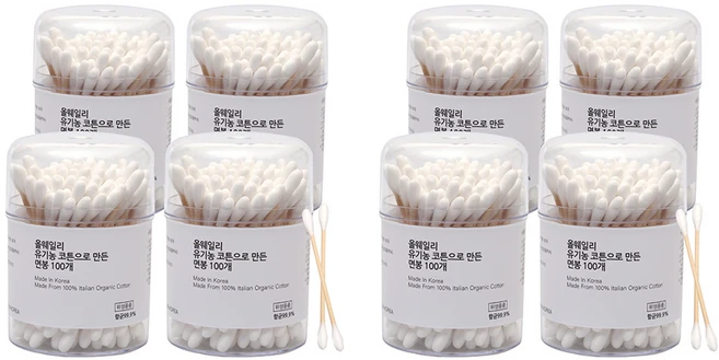 올웨일리 국산 오가닉 면봉 이탈리아 코튼, 100개입, 8개 - 쿠팡