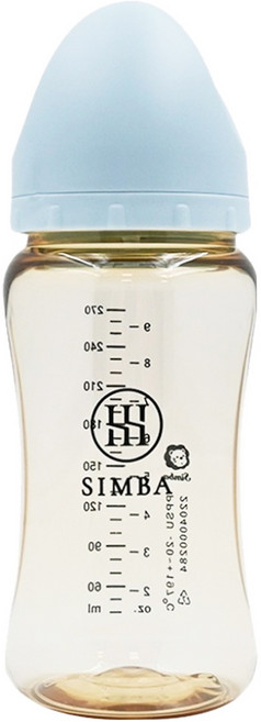 Simba 小獅王辛巴 新生適用 蘊蜜鉑金PPSU寬口防脹氣奶瓶, 晨藍, 270ml, 1瓶
