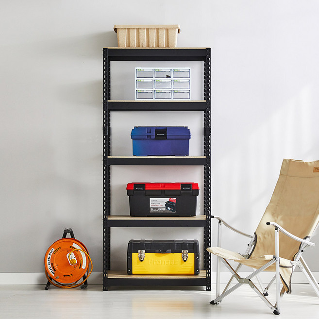 피피랙 국내생산 무볼트 무소음 조립식 앵글선반, 블랙, 5단