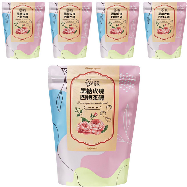 CHILL 愛吃 黑糖四物玫瑰磚, 17g, 10個裝, 5組