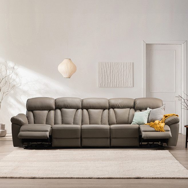 삼익가구 크루즈 USB 6인용 전동 리클라이너 양방향 가죽소파 방문설치, 라이트그레이