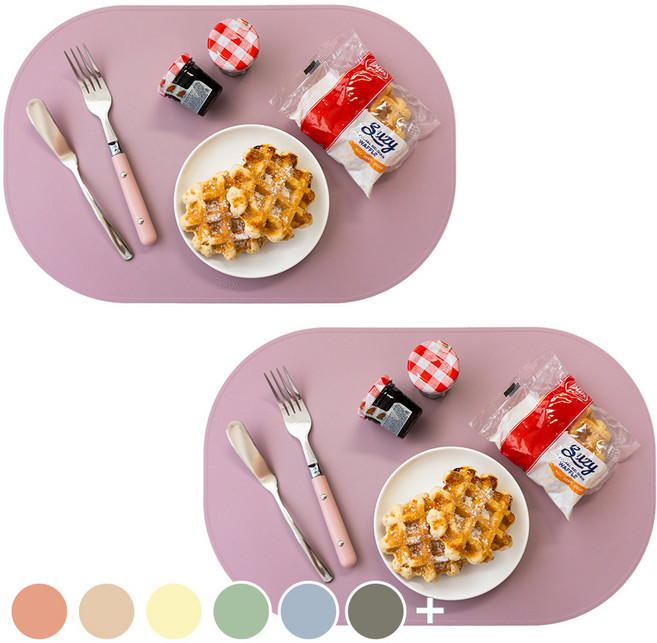 로흐야 국산 라운드 실리콘 식탁매트2P, 라벤더핑크, 435 x 285 mm