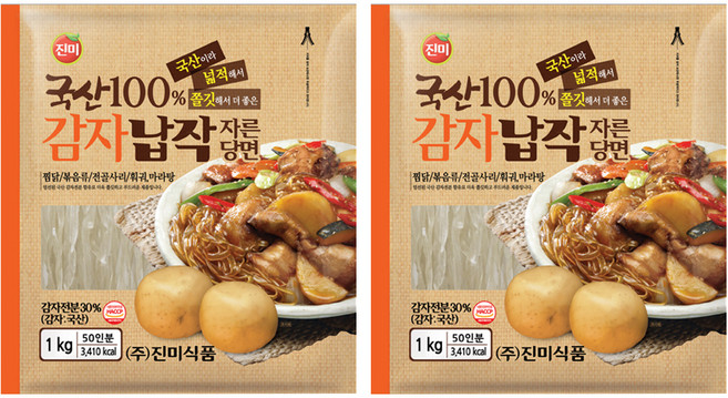진미 국산감자 납작 자른당면, 1kg, 2개