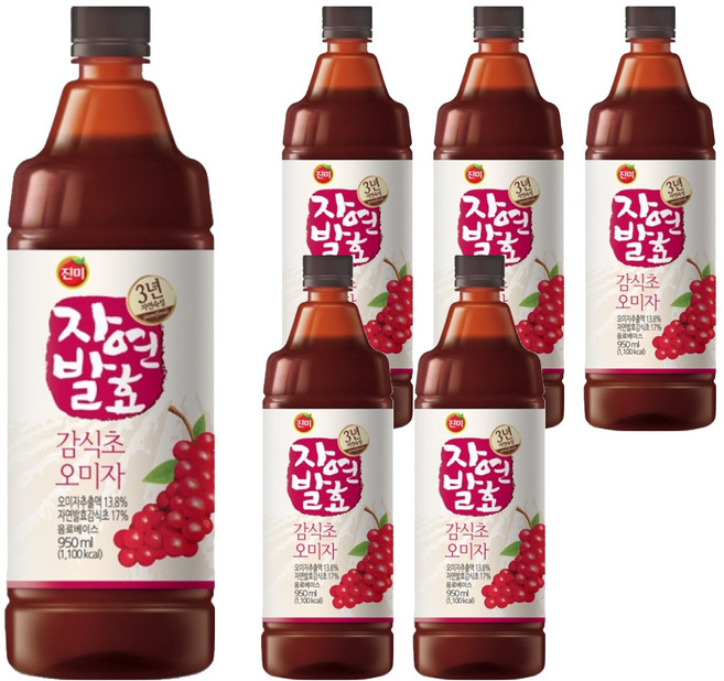 진미 3년숙성 자연발효 감식초 오미자, 950ml, 6개