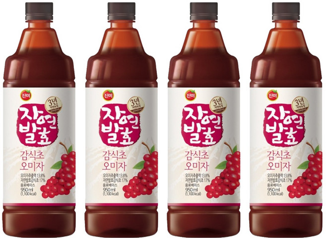 진미 3년숙성 자연발효 감식초 오미자, 950ml, 4개