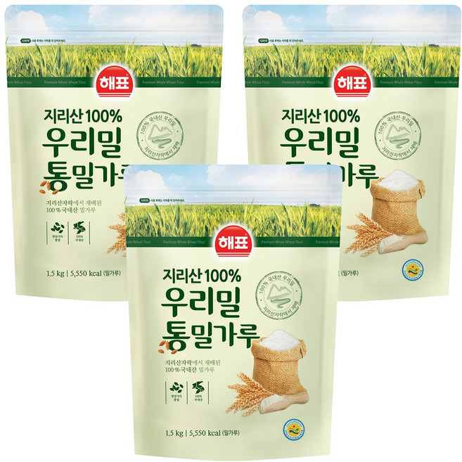 해표 지리산 100% 우리밀 통밀가루, 1.5kg, 3개