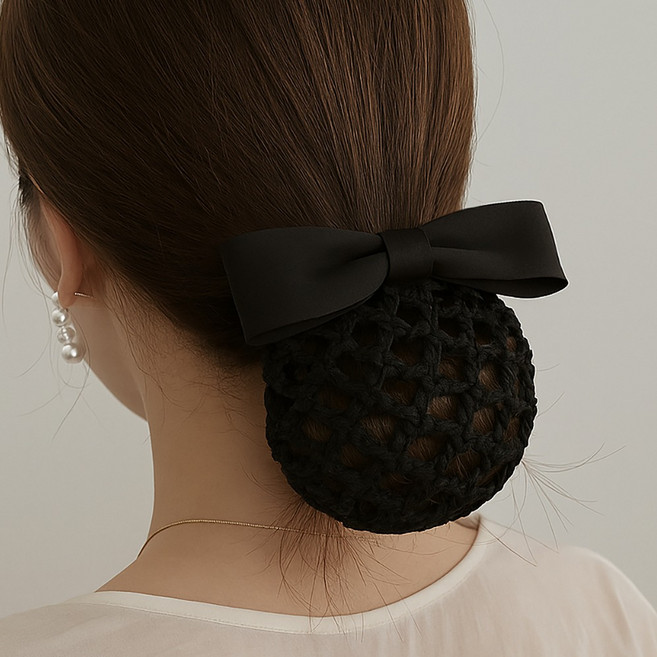 비단길 오브네 올림머리 리본 그물망 머리핀