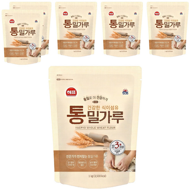 해표 통밀가루, 1kg, 6개