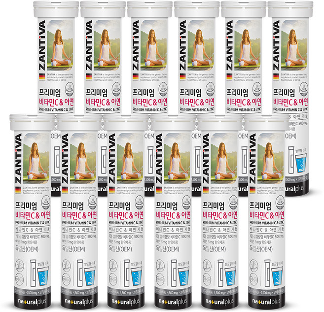 내츄럴플러스 잔티바 발포 비타민C 아연 90g, 20정, 12개